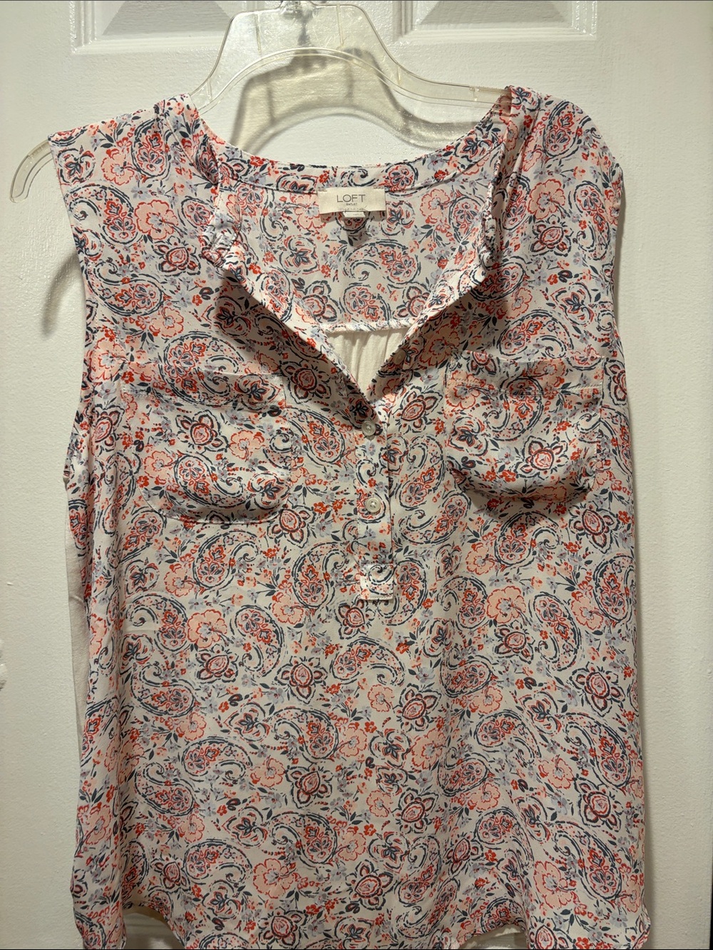 LOFT Pink and Navy Paisley Sleeveless Camisole